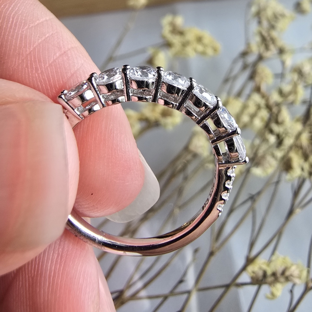 Sterling Silver Half Eternity Ring Size 5.5 | Stackable Band | Minimalist - Picture 5 of 5